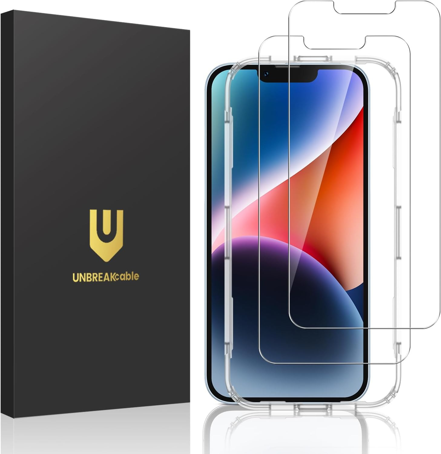 UNBREAKcable 2-Pack Screen Protector for iPhone 16e/13/13 Pro/14, Double Shatterproof Tempered Glass [Easy Installation] [9H Hardness] [99.99% HD] [Case Friendly] for Apple 13 Pro/13/14/16e 6.1 inch